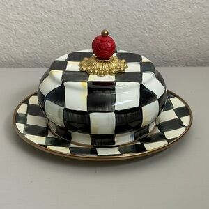 Mackenzie Childs Courtly Check Dome Butter Dish House Black and White